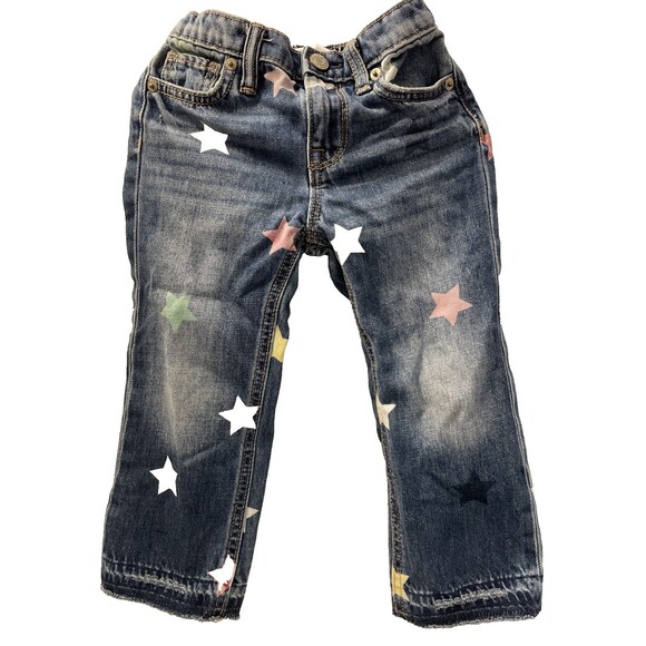 Gap Jeans Girls 3T Toddler Blue Jeans Star Print Denim 90s Loose - Picture 1 of 11